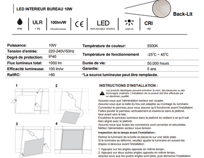 Panneau lumineux monté au plafond